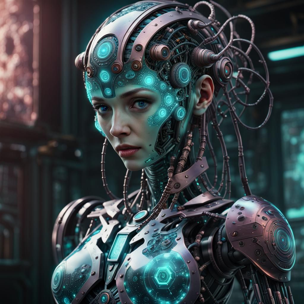 Corrupted Female Hologram Robot: Digital Concept Art