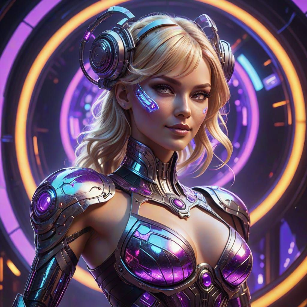Cyborg Showgirl Dances Under Vibrant Purple Neons