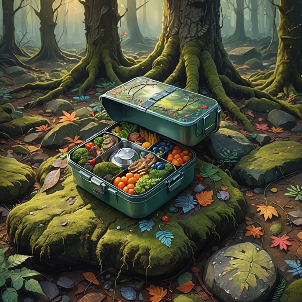 Forest Lunchbox: Fantastical Oil Painting in Forest Glade