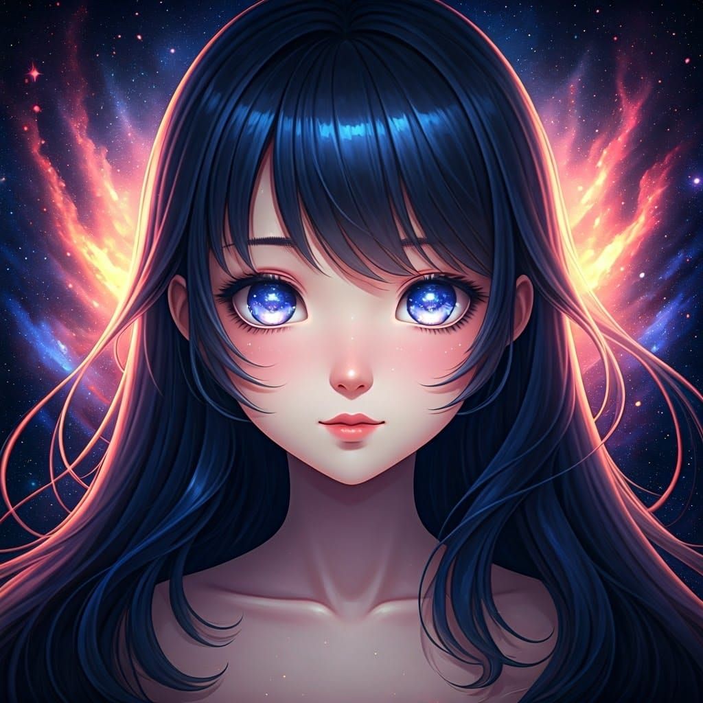 Ethereal Anime Goddess in Cosmic Galaxy