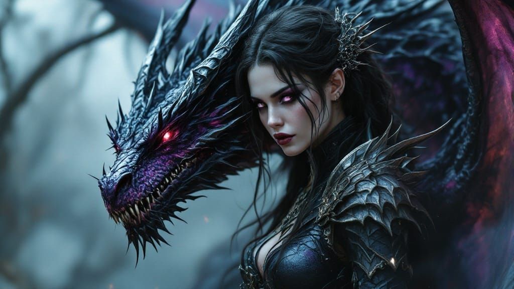 Gothic Dark Fantasy Warrior with Dragon Companion