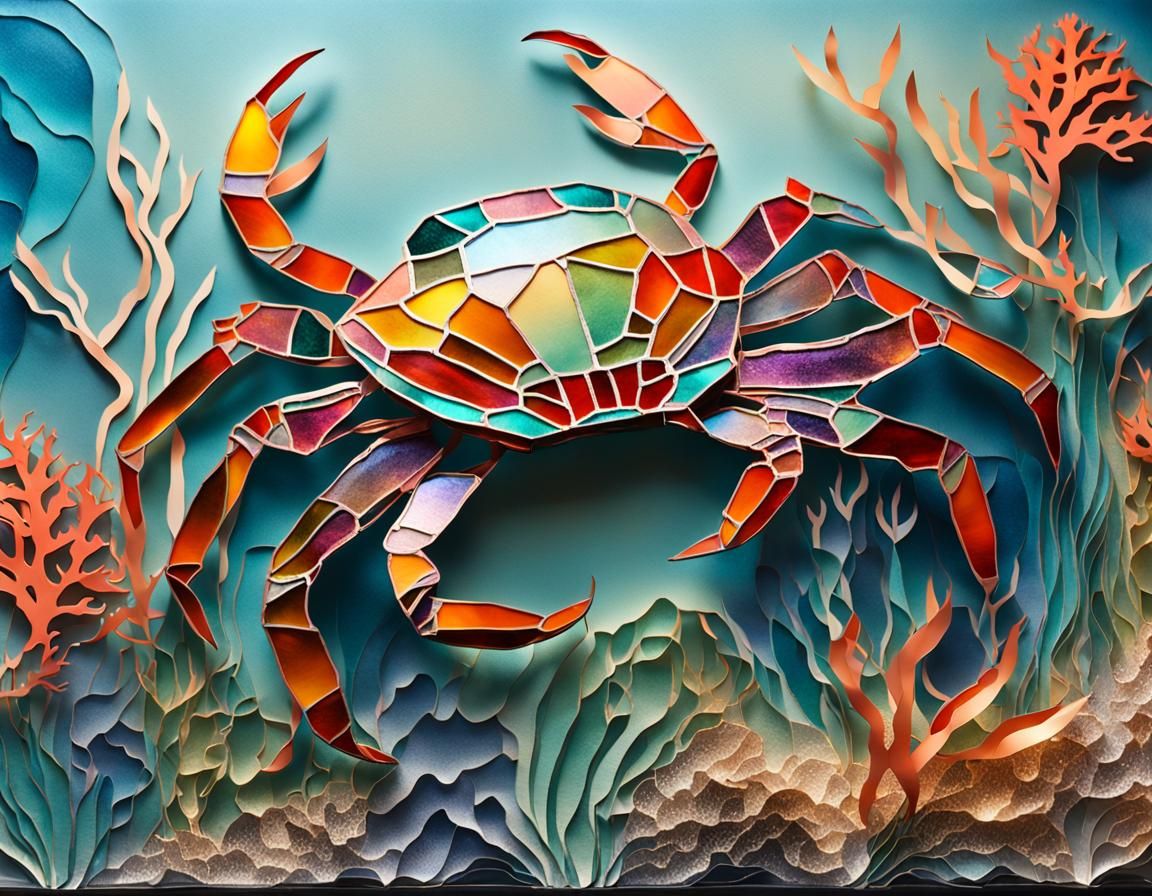 Stained Glass Crab Paper Art Sculpture