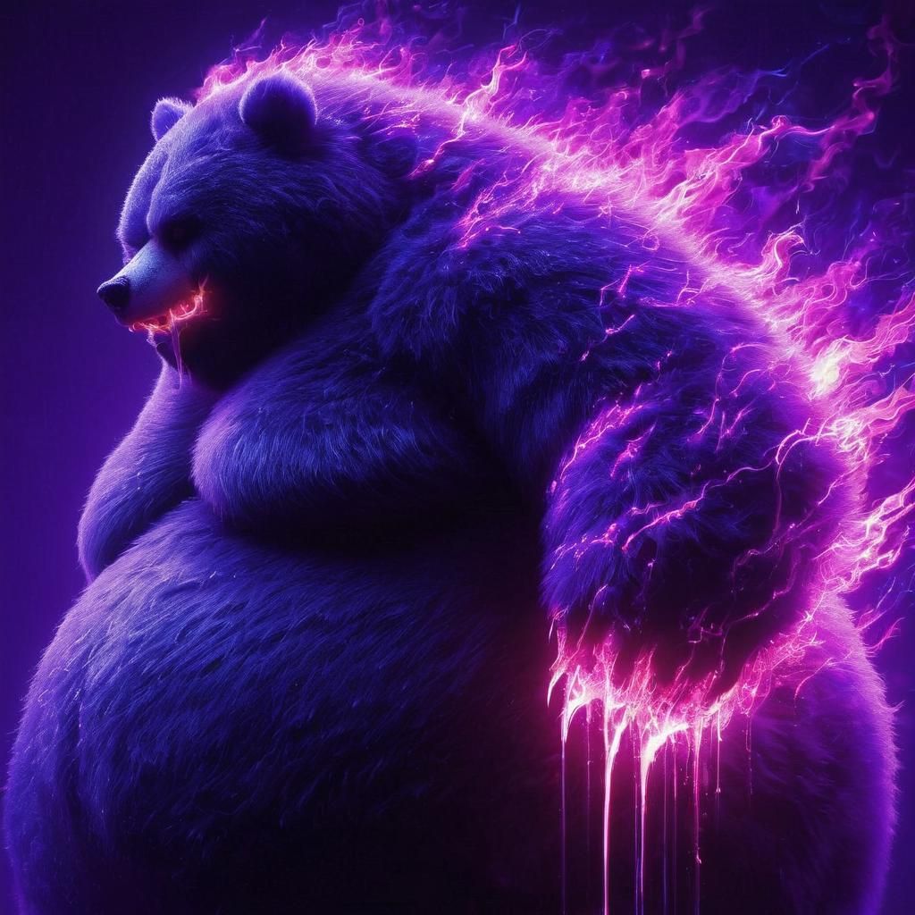 Violet Monokuma Bear Spewing Purple Flame in Cyberpunk Style
