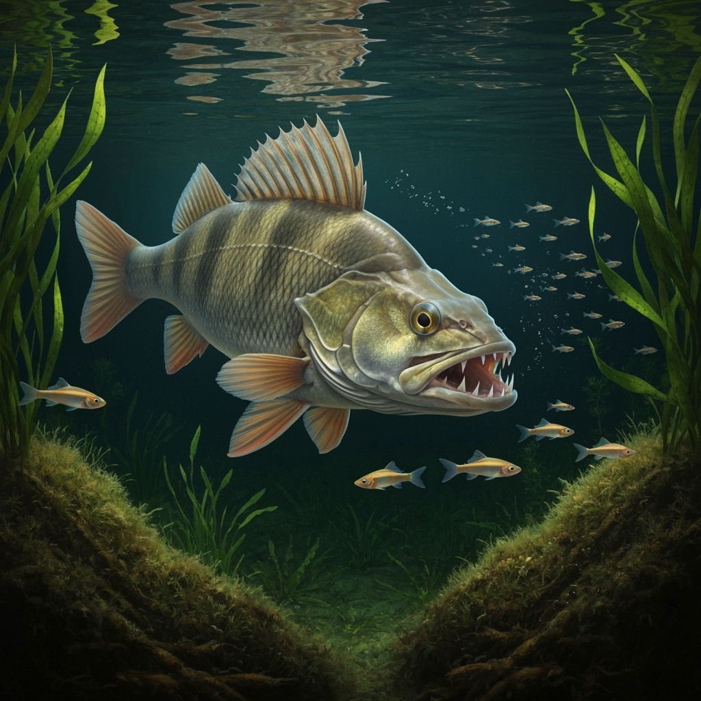 Toothless Perch Hunting Minnows: Scientific Illustration