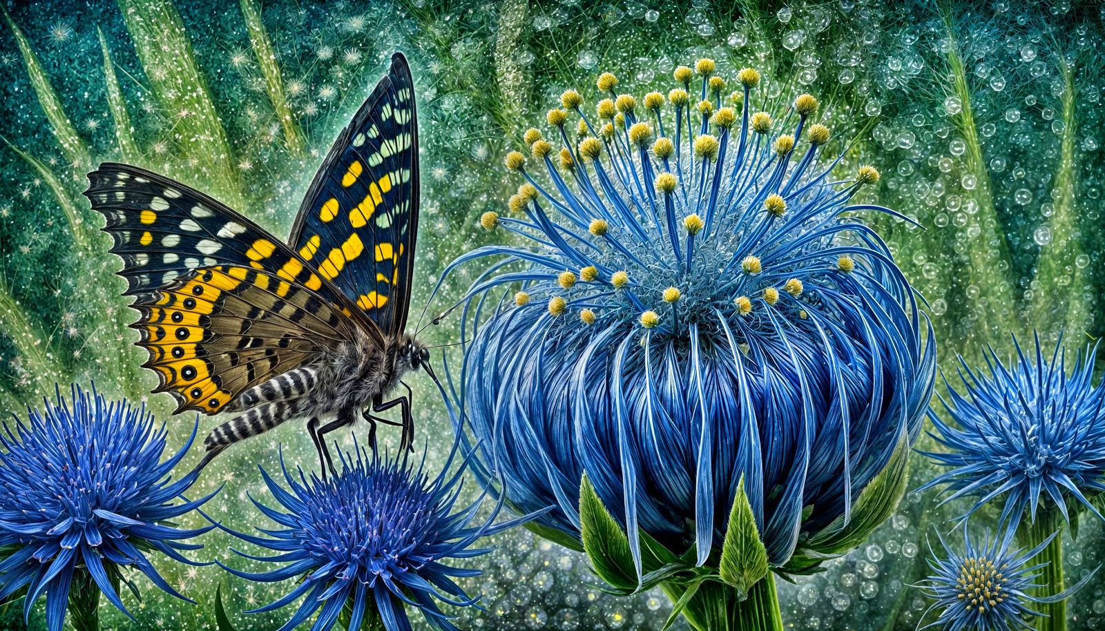 Psychedelic Butterfly Pollinating Thistle, Autochrome Style