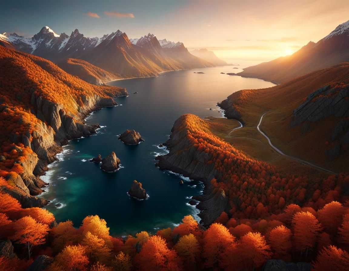 Aerial Autumn Landscape at Magic Hour