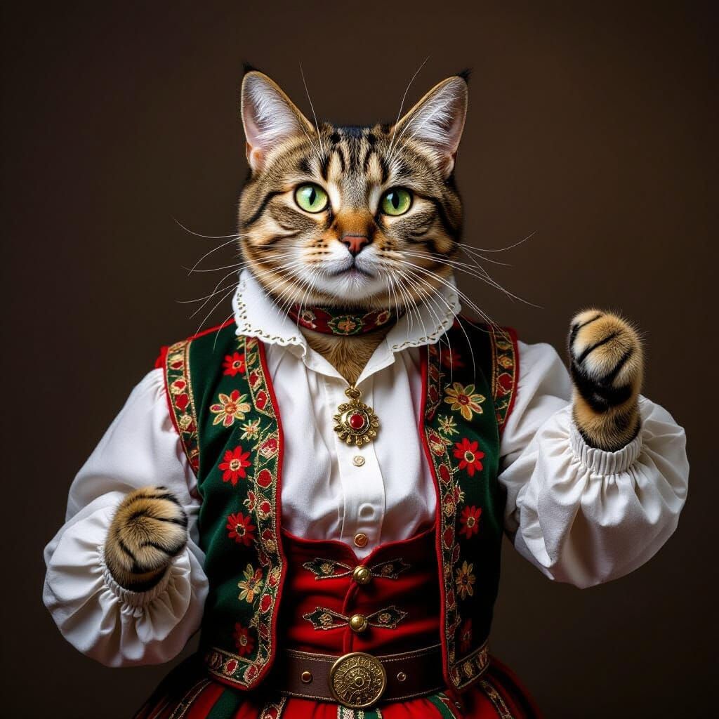 Dancing Booted Tomcat in Folk Art Style