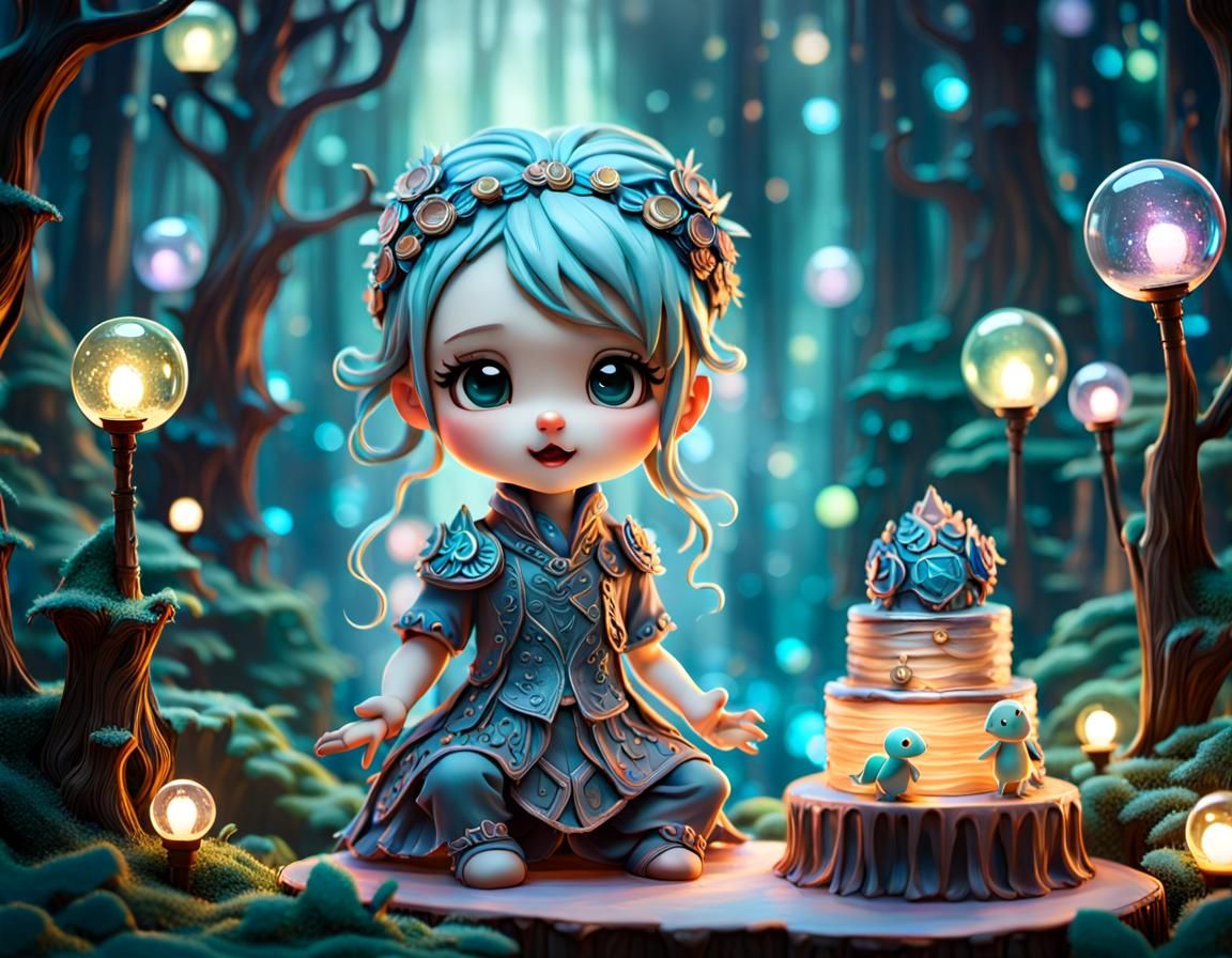 Chibi Toddler Cake in Glitchcore Enchanted Forest