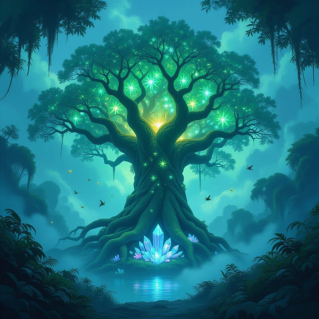 Ancient Bioluminescent Tree on Alien Planet