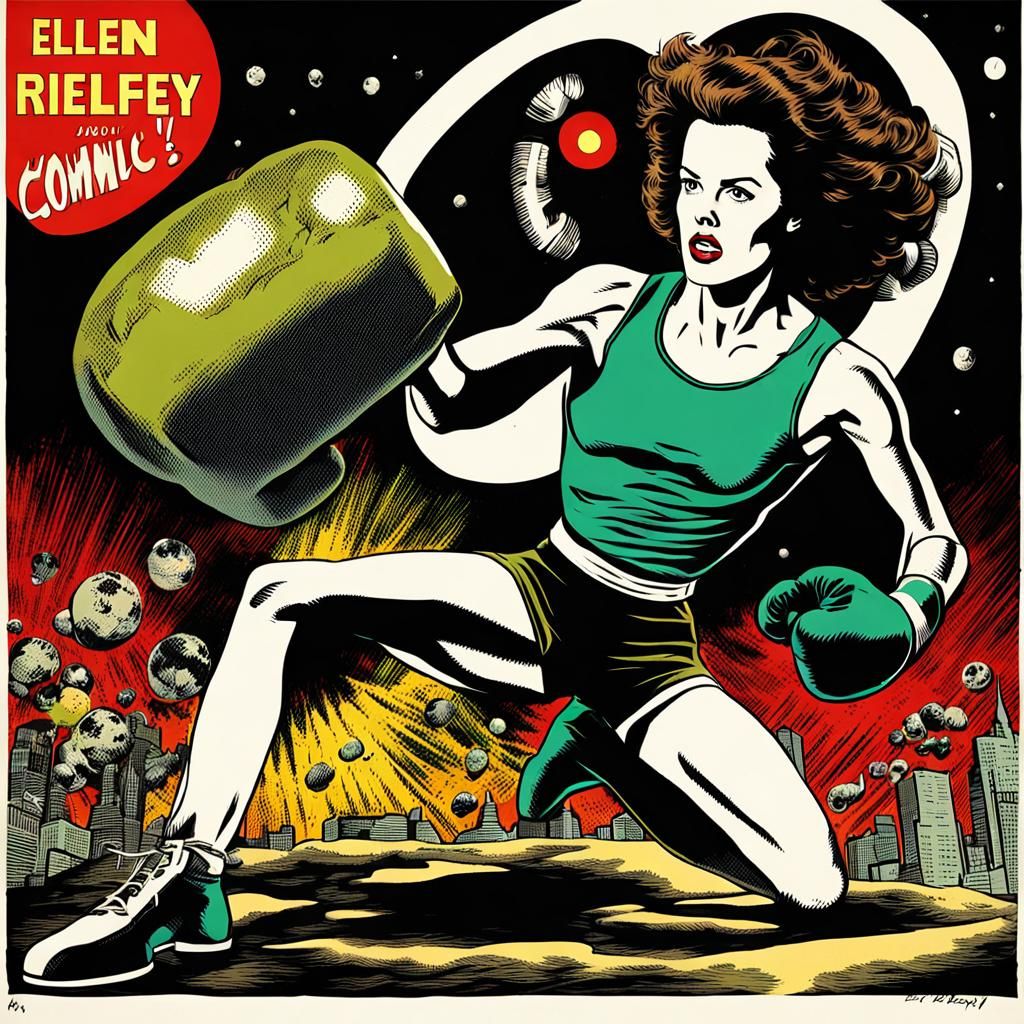 Ellen Ripley Boxing Alien, Retro Comic Pop Art
