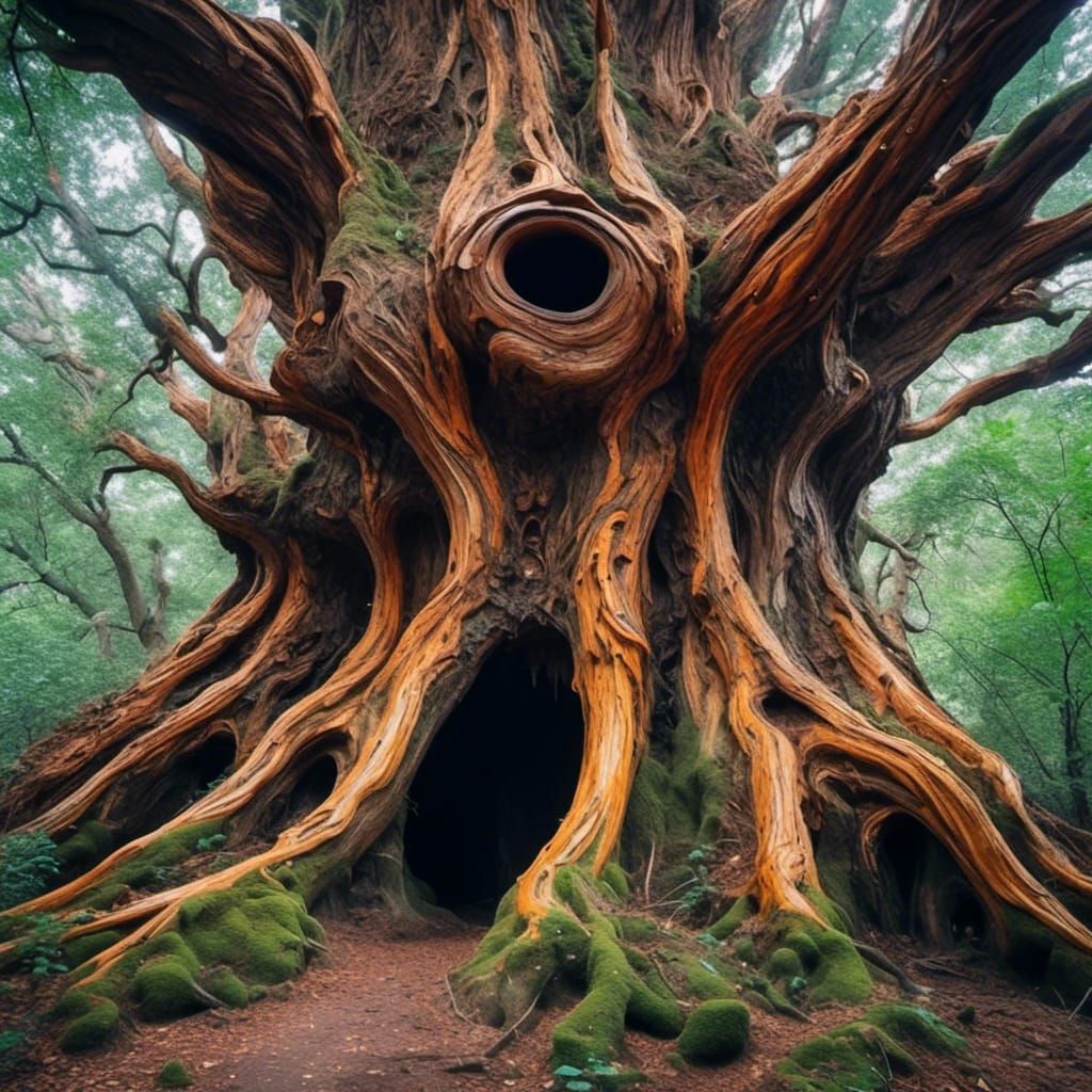 Grotesque Heartrot Tree with Dangling Roots