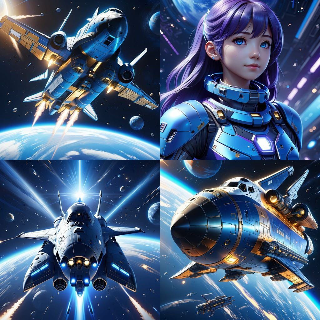 Blue Space Shuttle in 3D Anime Art
