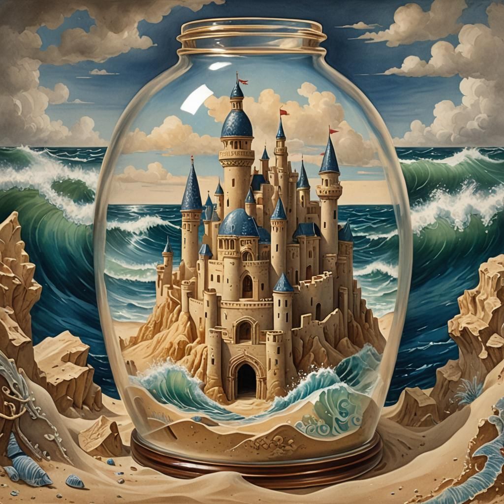 Sandcastle in Bottle: Gouache, Watercolor Impressionist Pain...