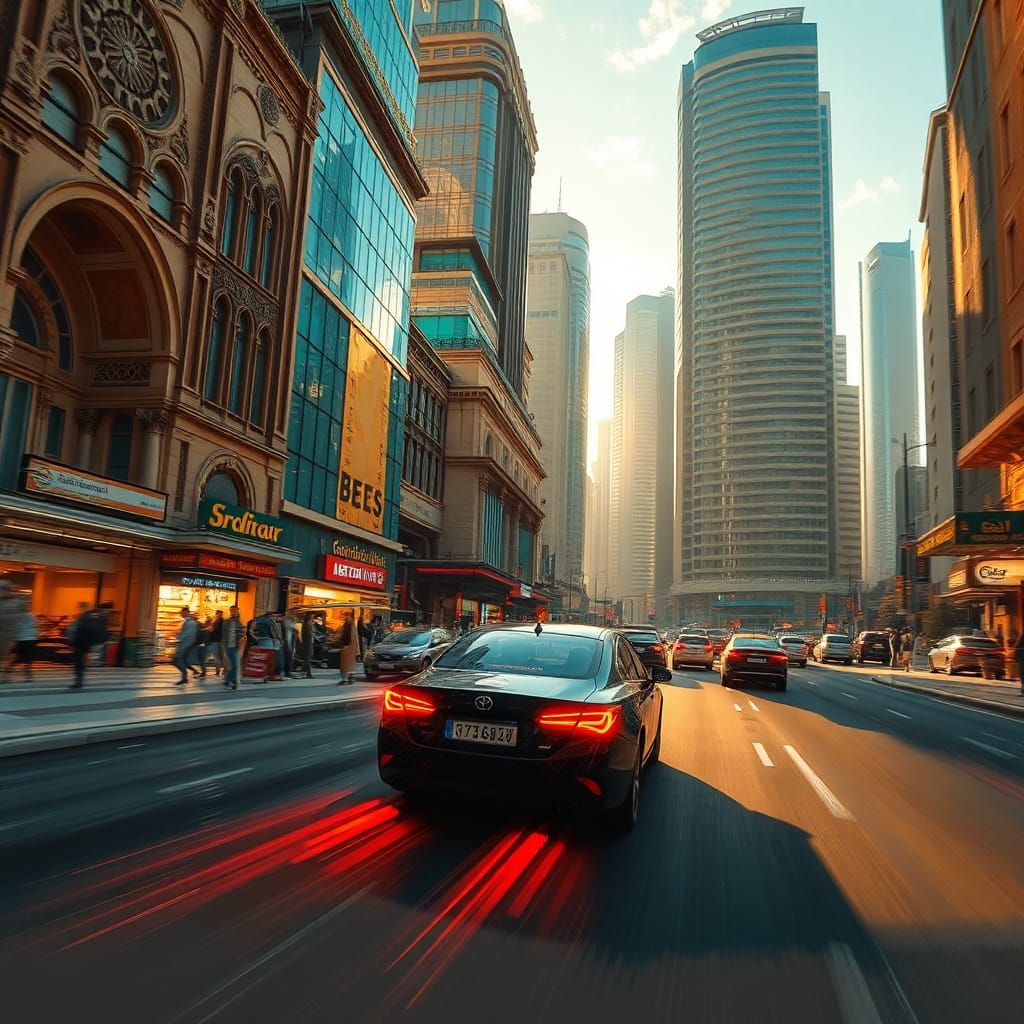 Car Speeds Through Beirut Streets in Digital Art