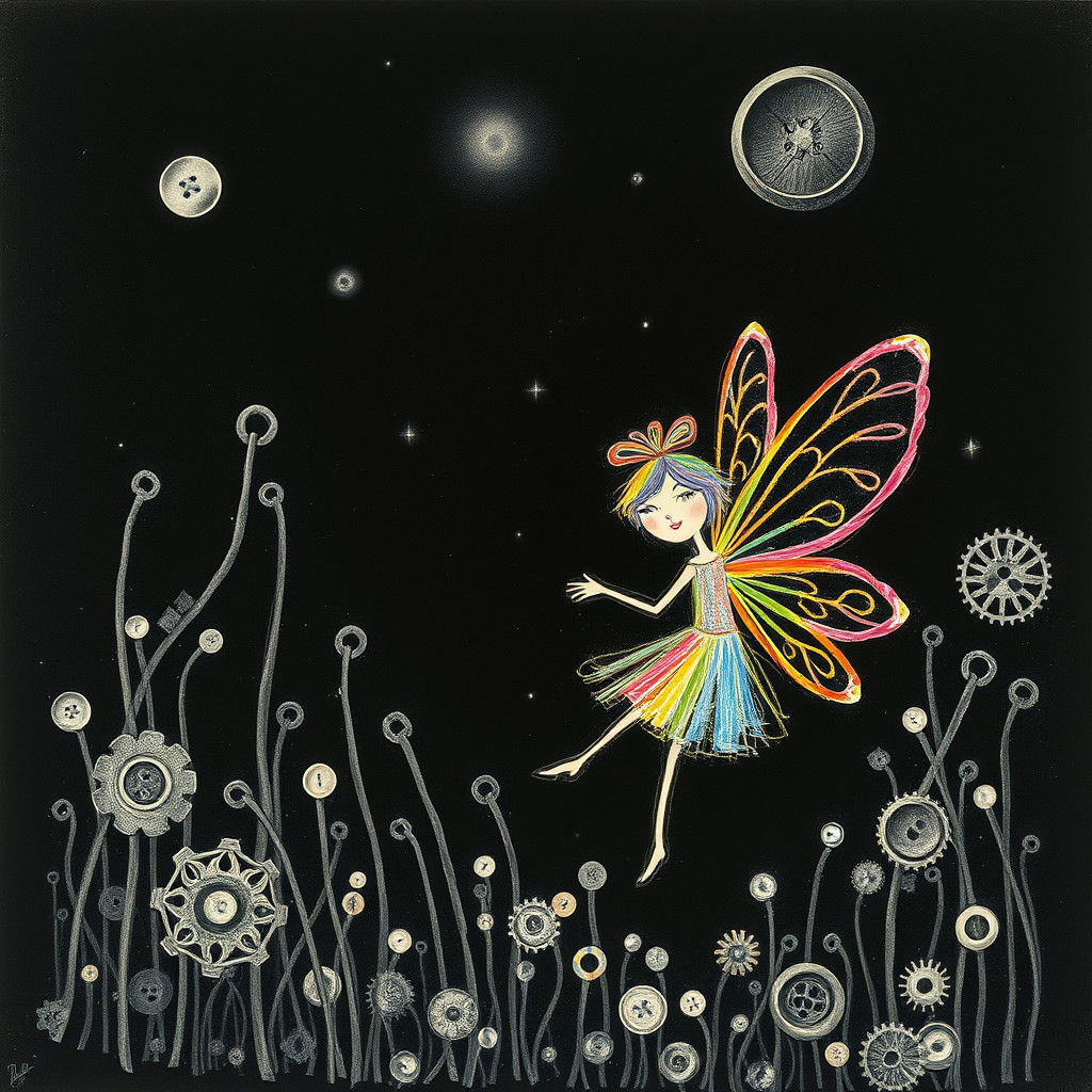 Rainbow Fairy in Surreal Crayon Doodle Rayograph