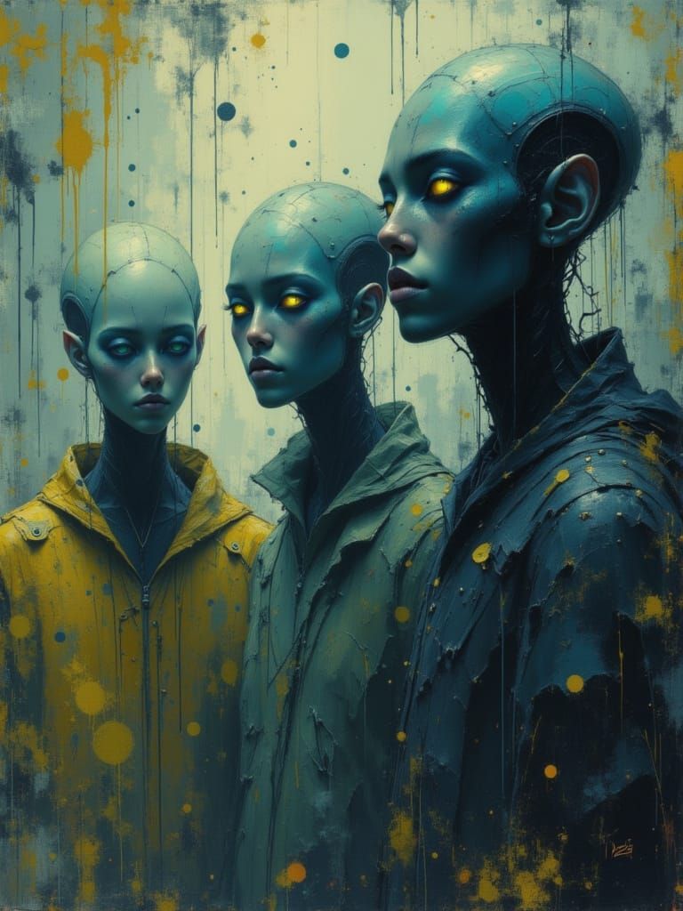 Aliens Observe Humans in Awe and Fear, Concept Art Style