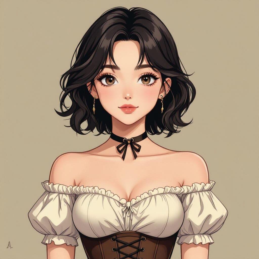 Manga Style Portrait of a Woman in Corset and Trousers