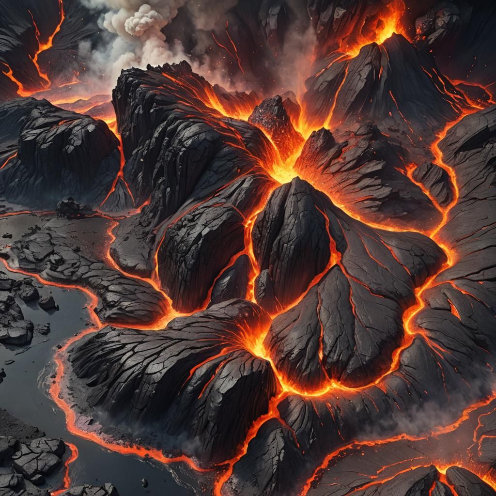 Volcanic Island Eruption with Lava Lakes