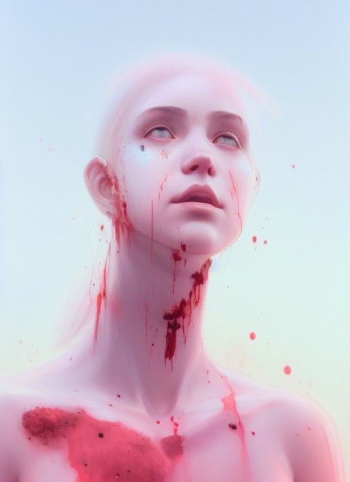 Girl Dissolving in Pastel Blood: Digital Art