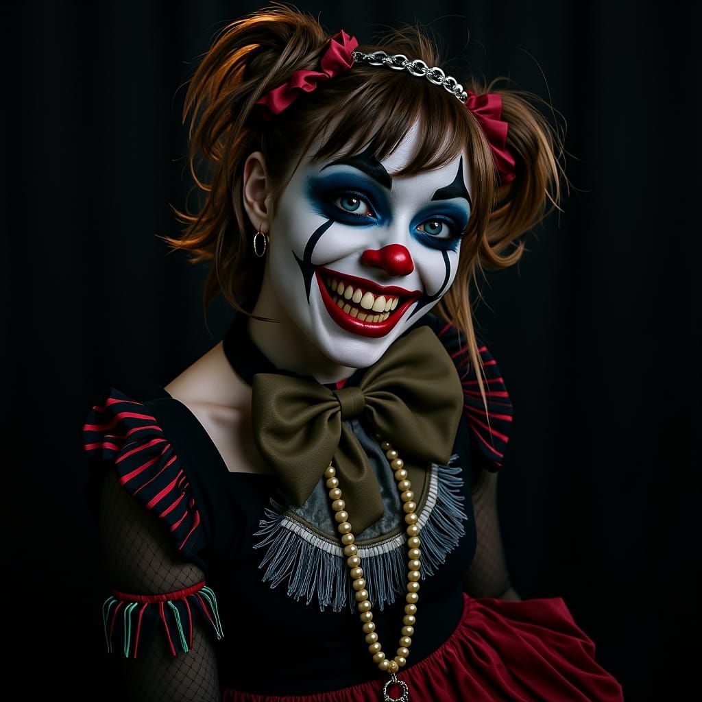 Cute Emo Clown Girl Giggles with Devious Smile