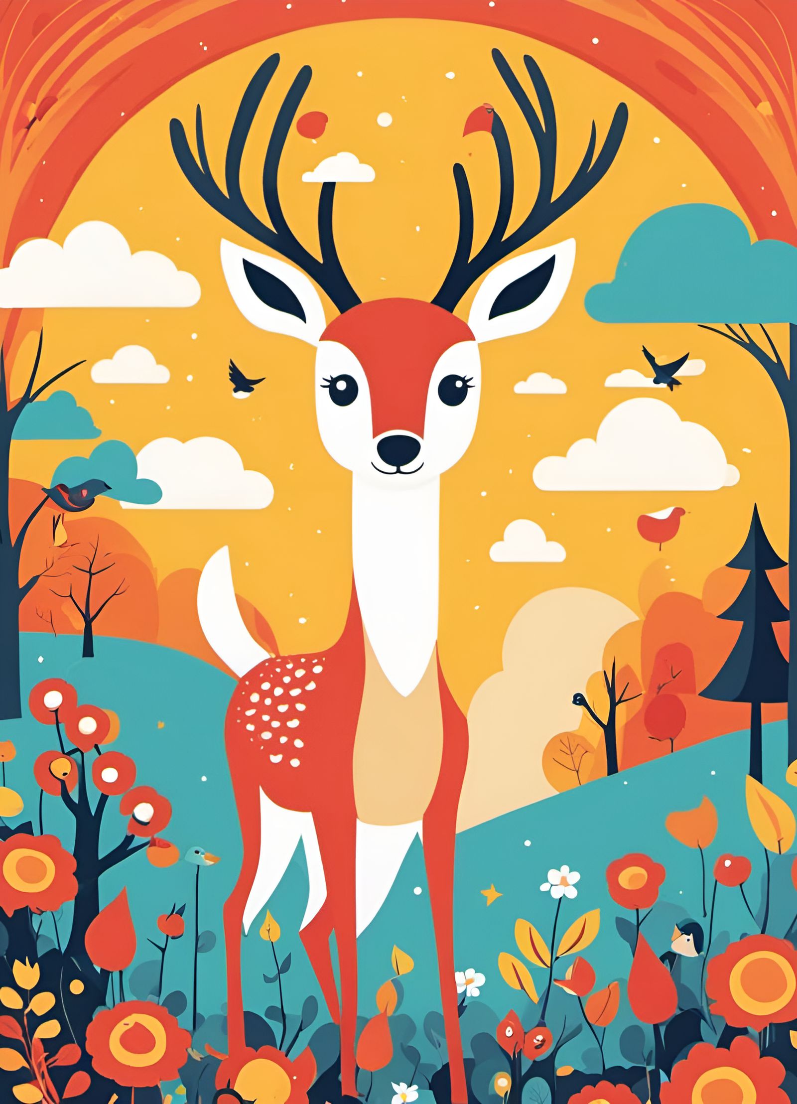 Whimsical Illustration of a Cute Deer