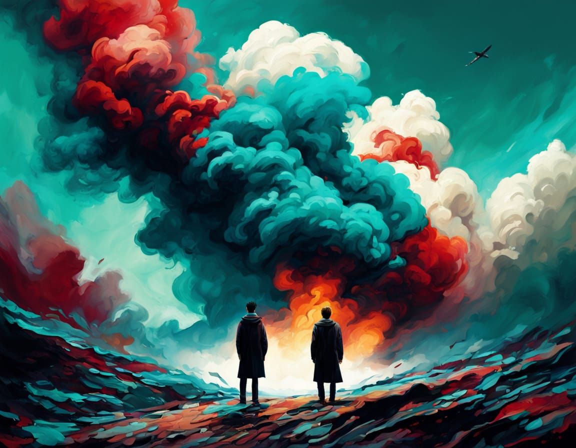 Surreal Figure in Empty Landscape as Impasto Painting