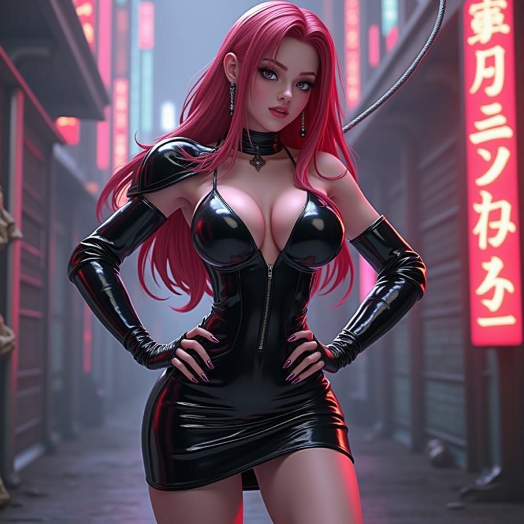 Sultry Dominatrix Commands Attention in Sleek Latex Attire