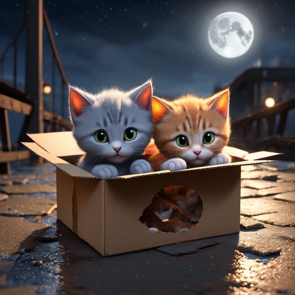 Soggy Cardboard Sanctuary Under the Moonlit Bridge