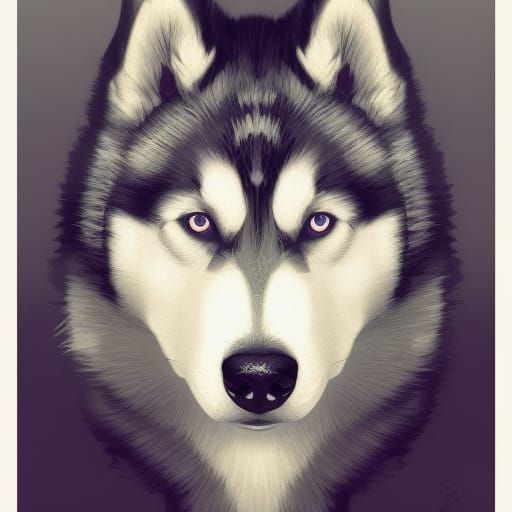 Hyperdetailed Husky Portrait in Triadic Colors