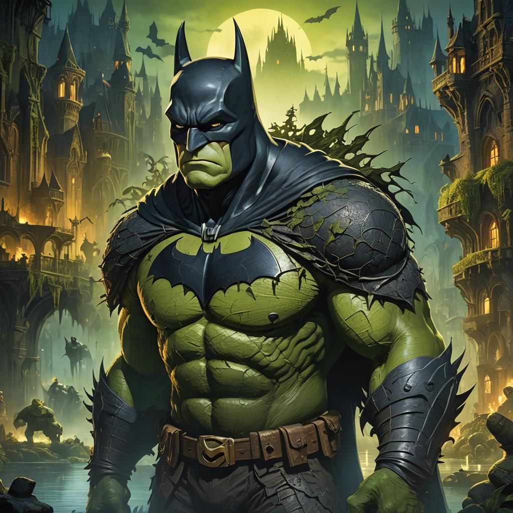 Batman and Shrek Merge in Art Nouveau Fantasy