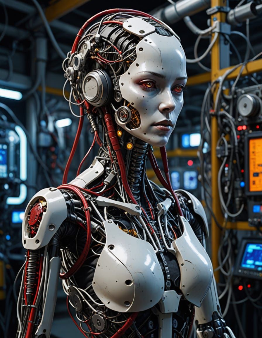 Detailed Biomechanical Girl in Sci-Fi Style