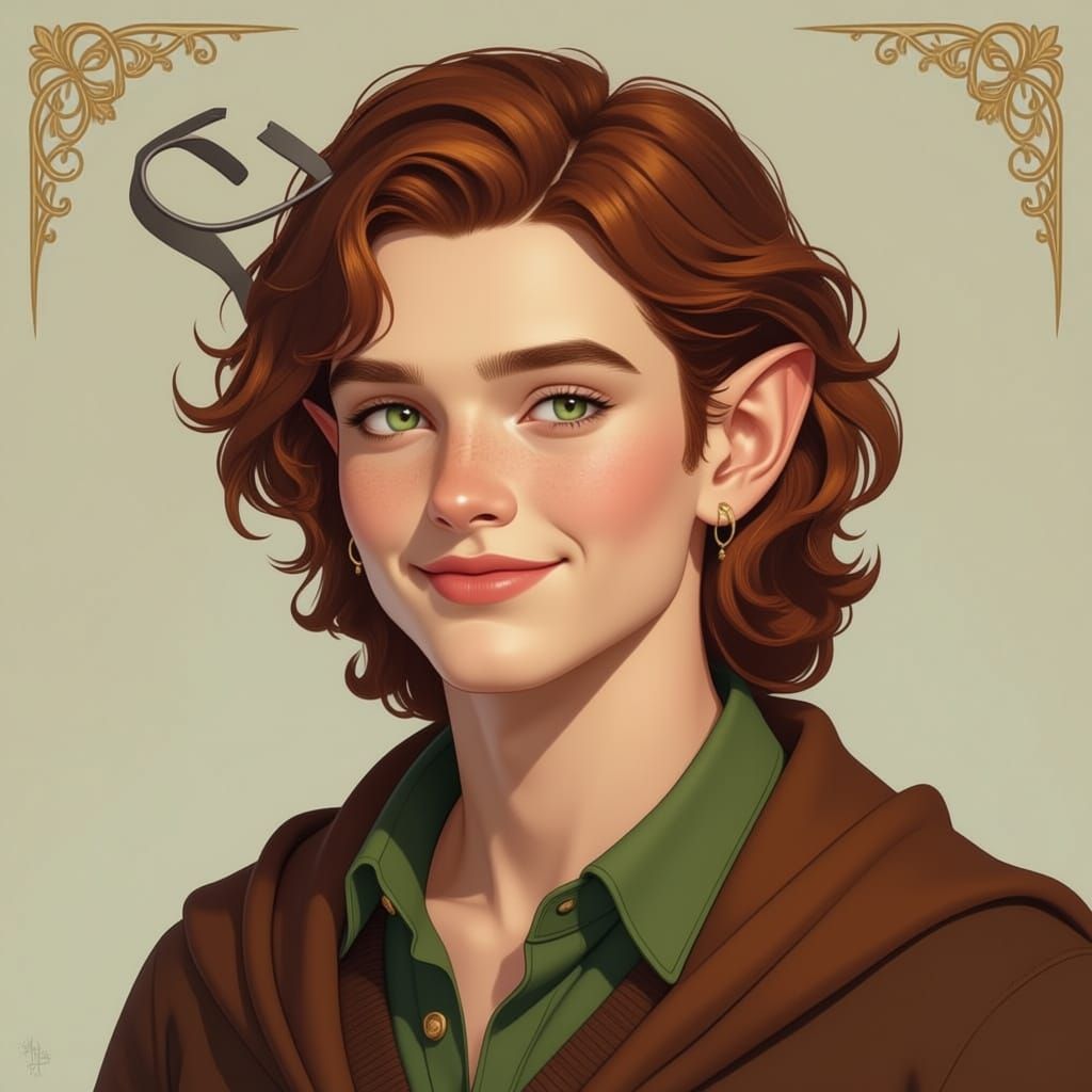 Whimsical Fantasy Portrait of a Freckled Young Elf