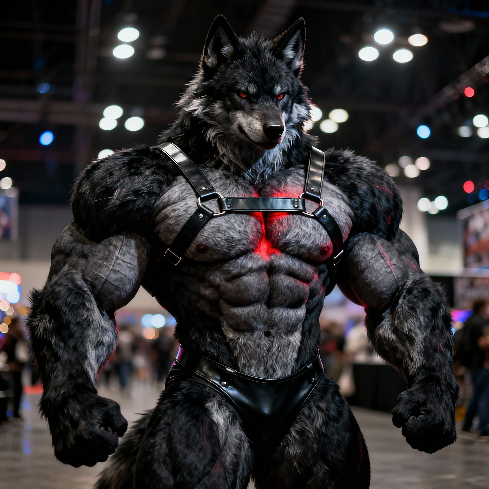 Wolf Bodybuilder Fursuit with Leather Harness