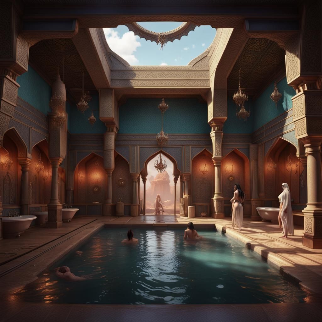 Fantasy Arabian Bath House: Detailed Matte Painting