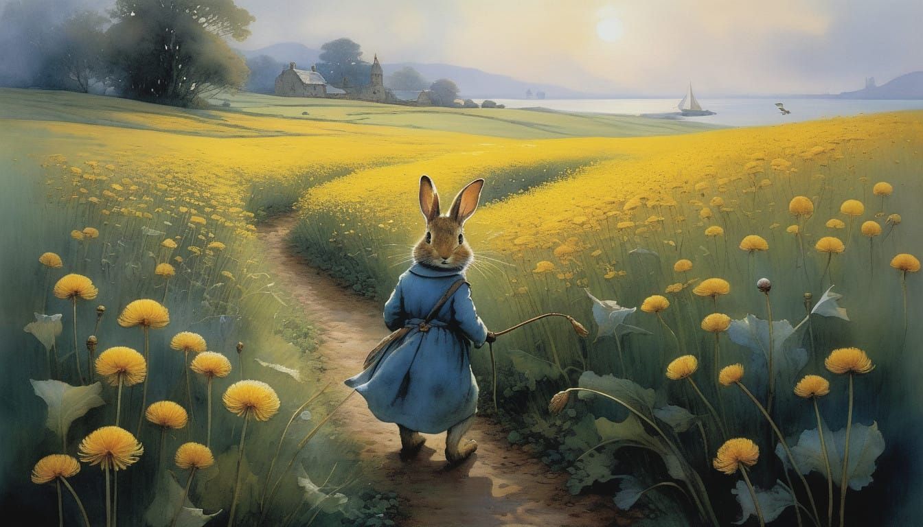 Whimsical Dandelion Field in Impressionist Style