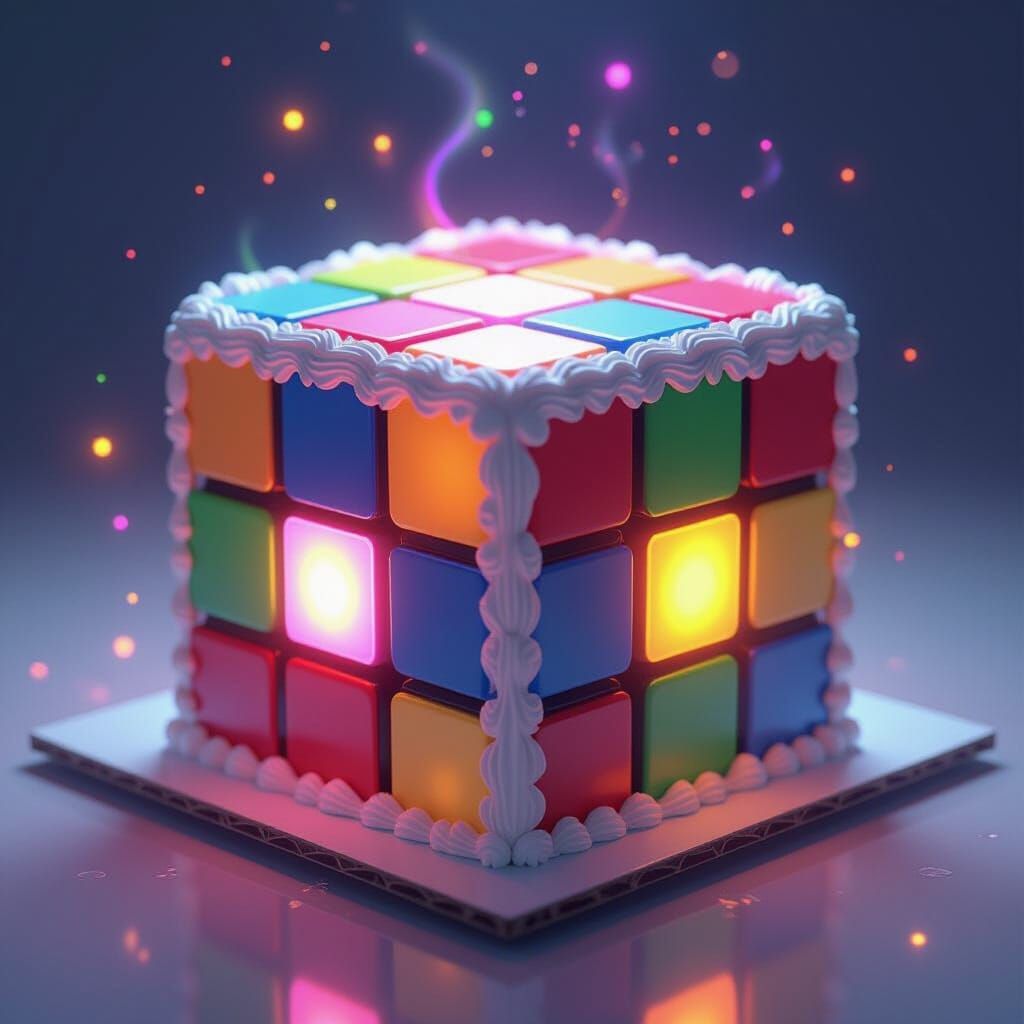 Magical Rubik's Cube Cake with Ethereal Aura