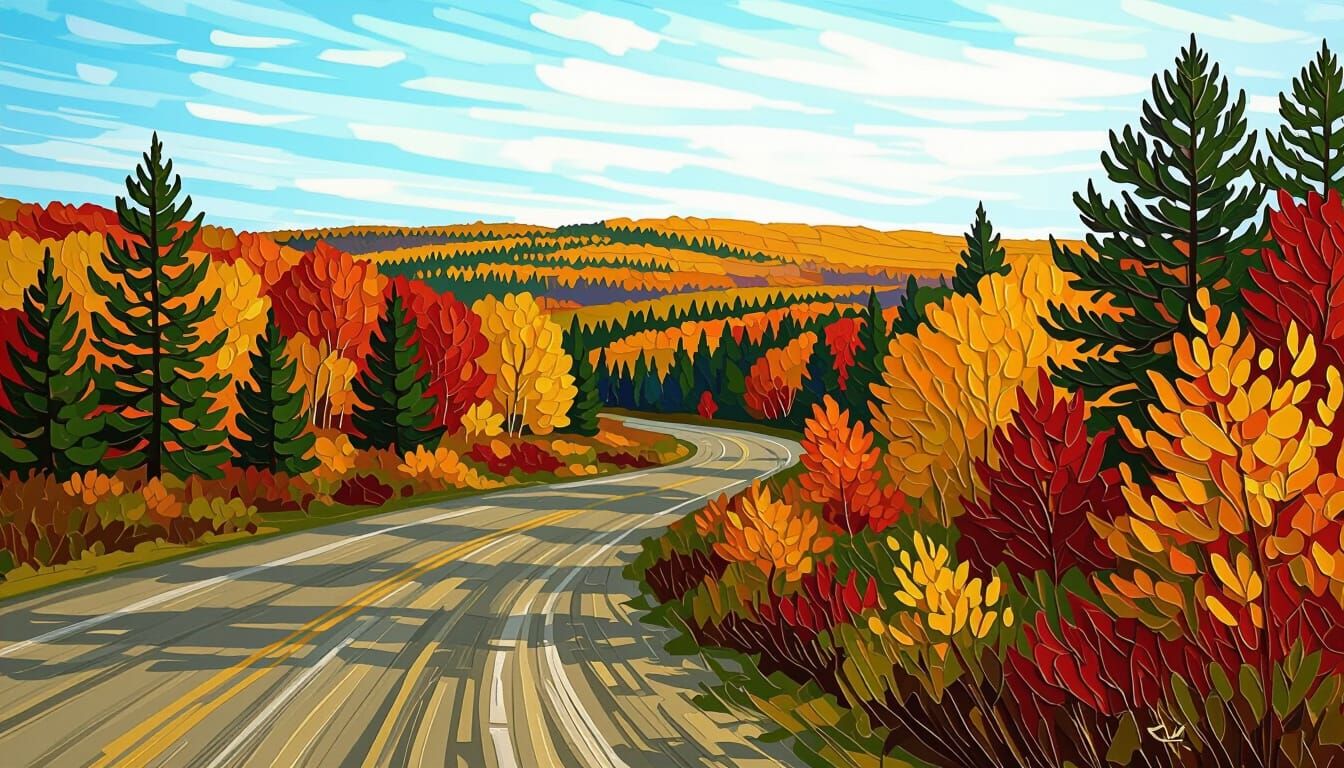 Vibrant Fall Foliage in Turtle Mountains, Impressionist Styl...