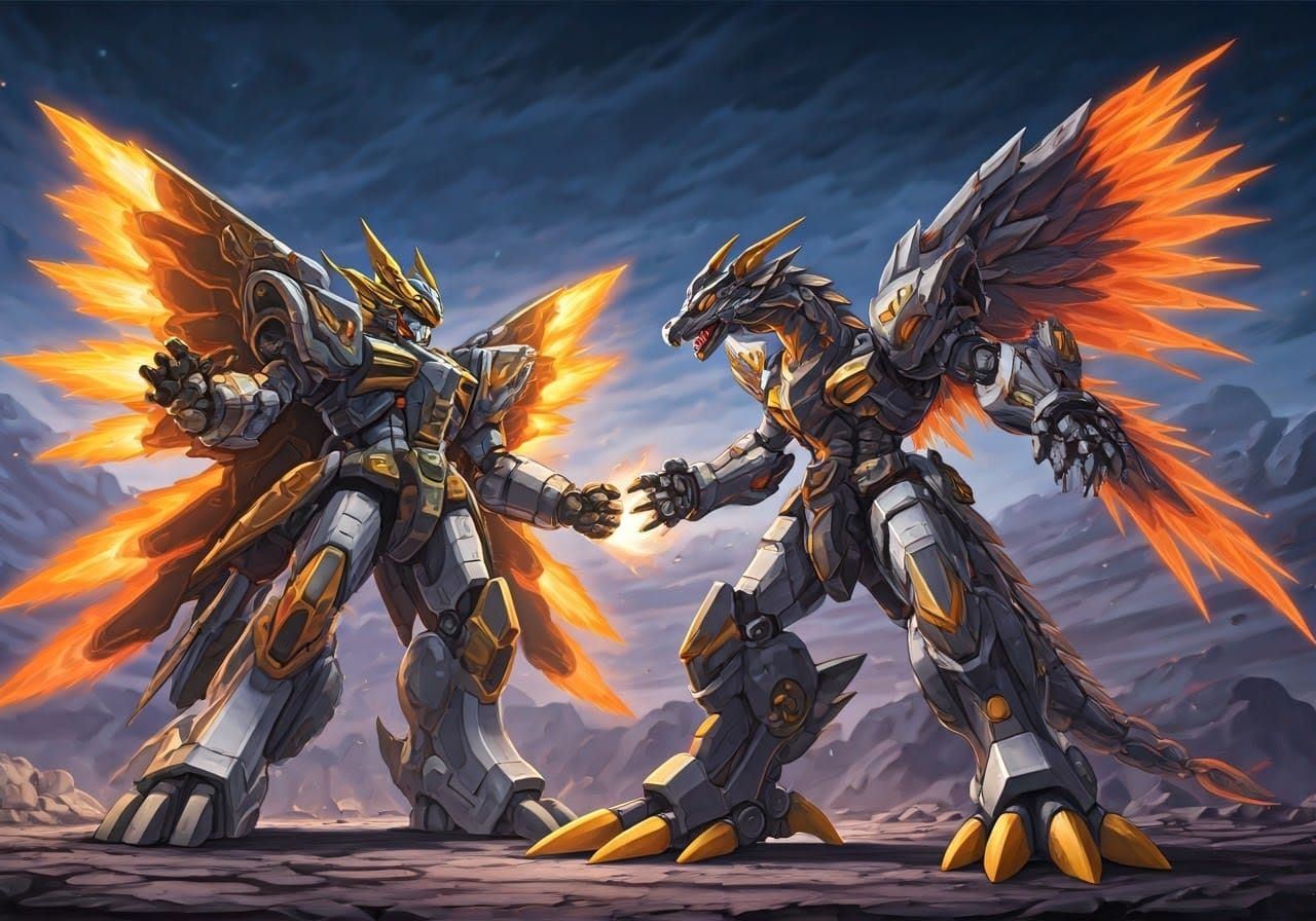 Phoenix Robot Battles Dragon Mecha