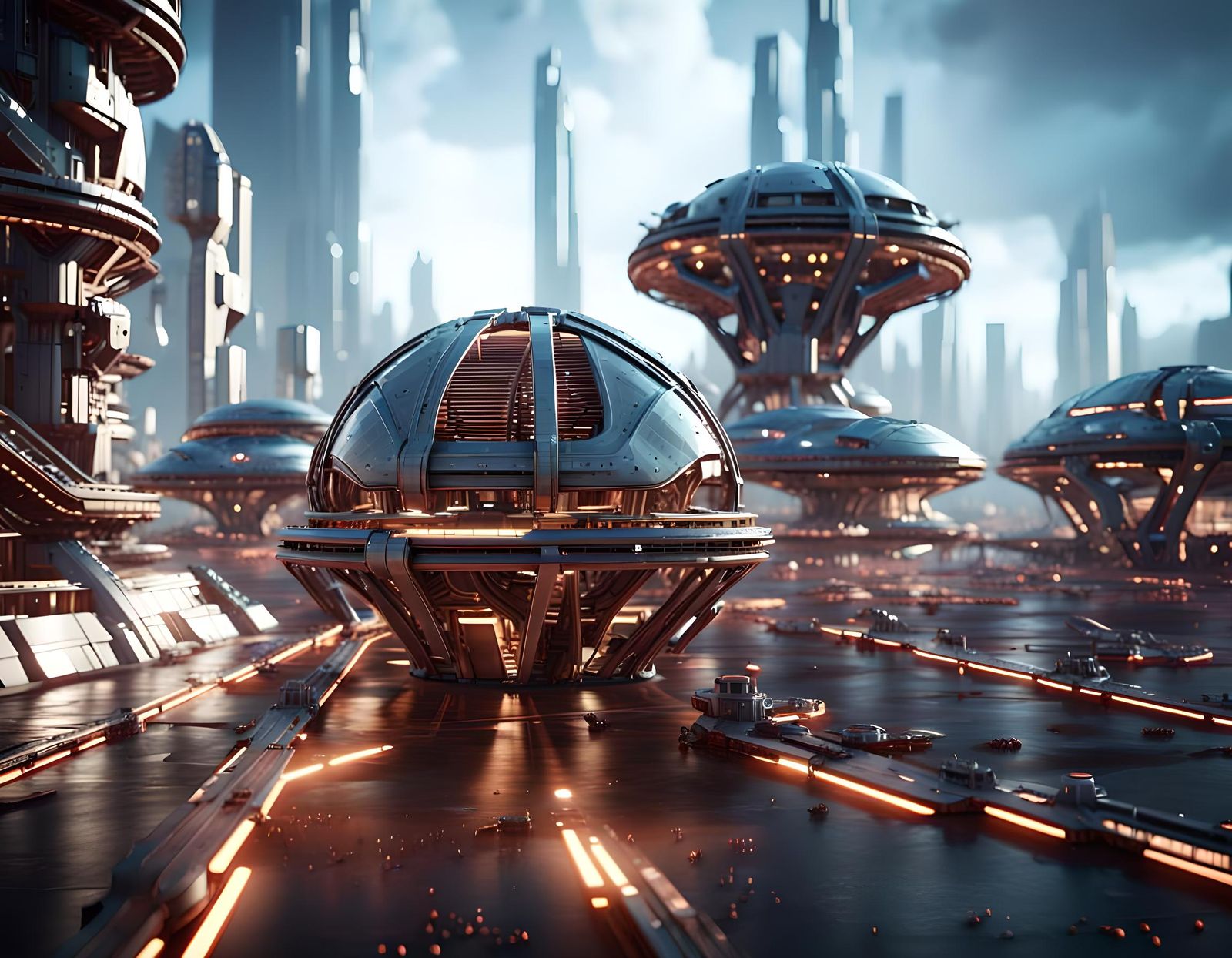 Futuristic Alien Megacity with Cyclopean Architecture