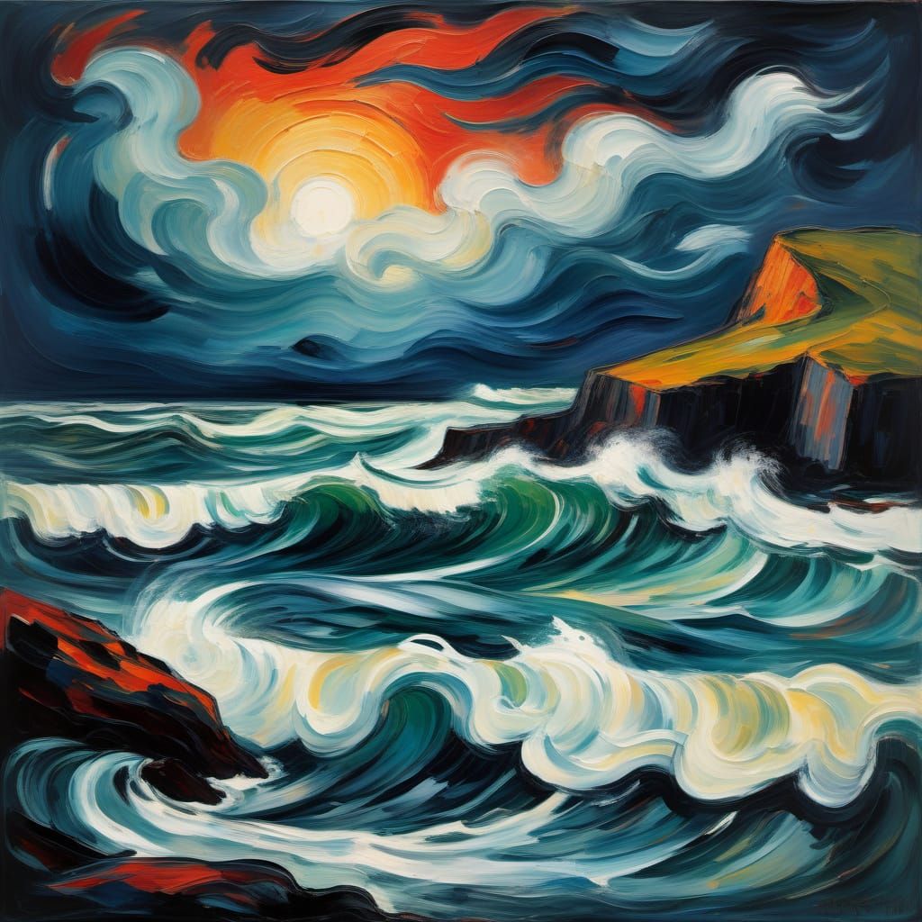 Turbulent Ocean Seascape in Expressionist Style