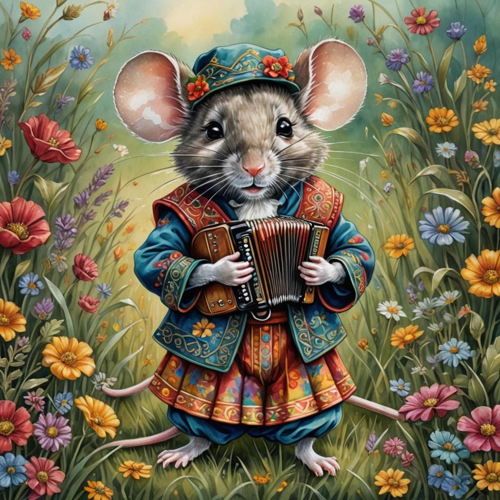 Mouse in Gypsy Attire, Cartoon Airbrush Painting