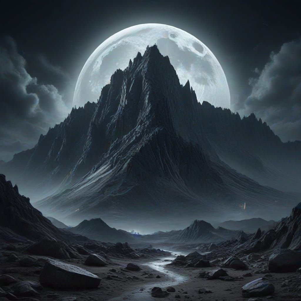 Dystopian Mountain Monolith Illuminated by Sinister Energy S...