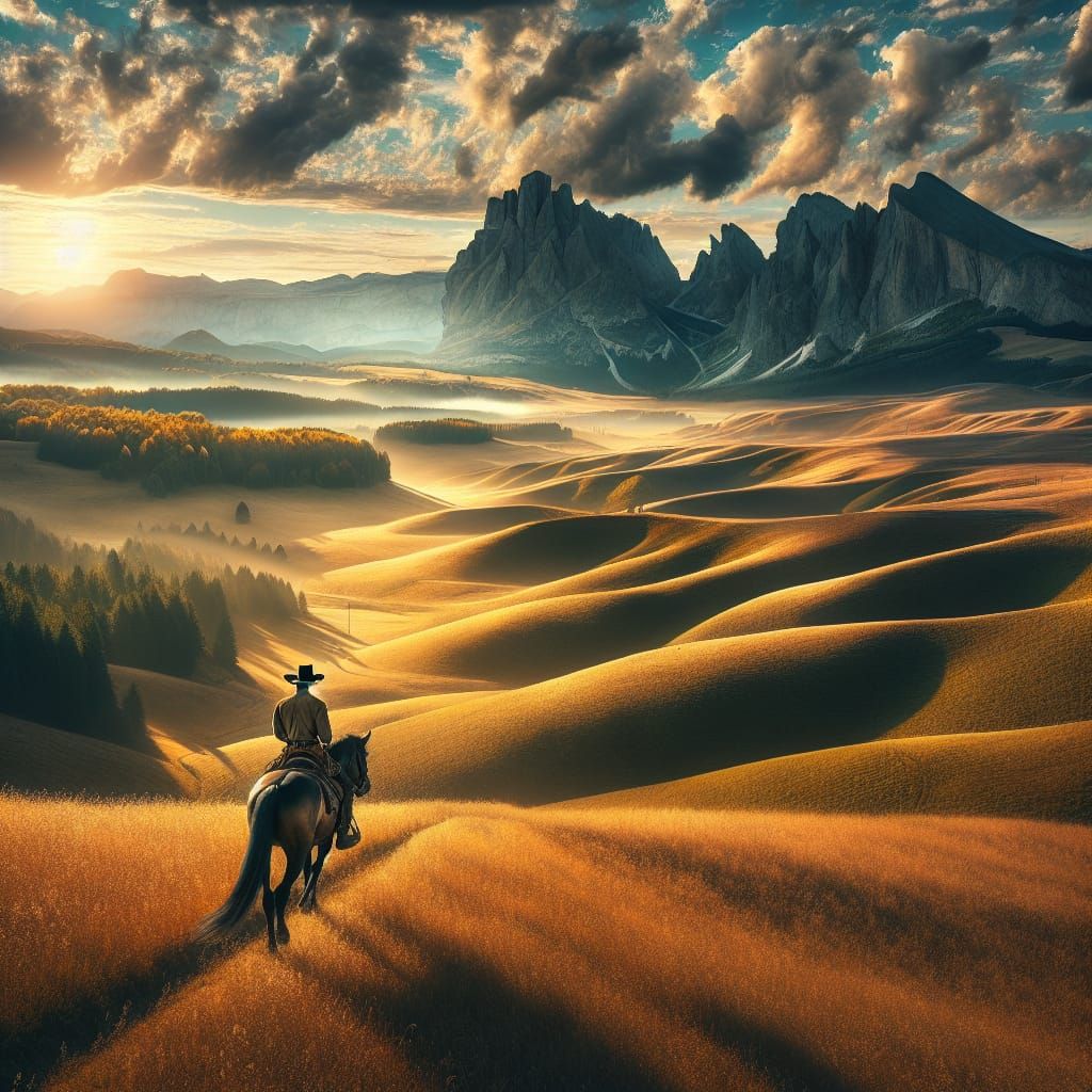 Lone Rider on Horseback in Western Landscape