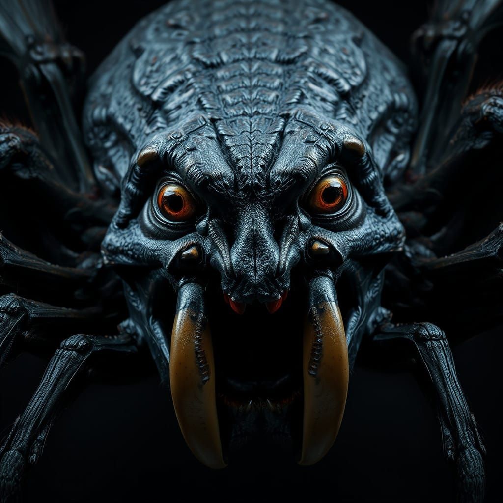 Macabre Tarantula Face in Hyper-Realistic Horror Closeup