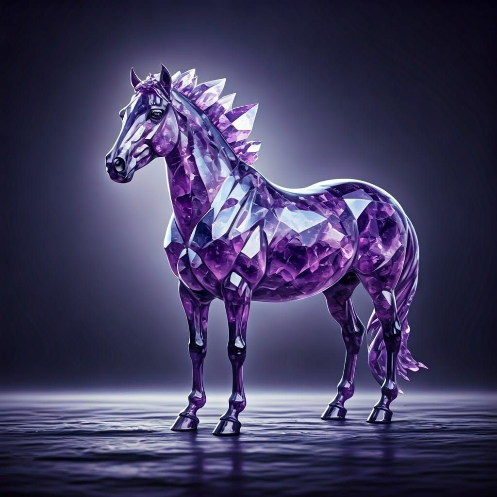 Amethyst Horse in a Misty Landscape