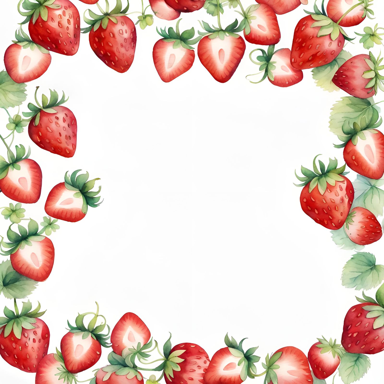 Strawberry Watercolor Border in Anime Style