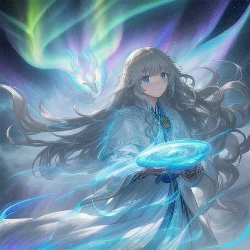 Mystical Girl Riding a Celestial Dragon