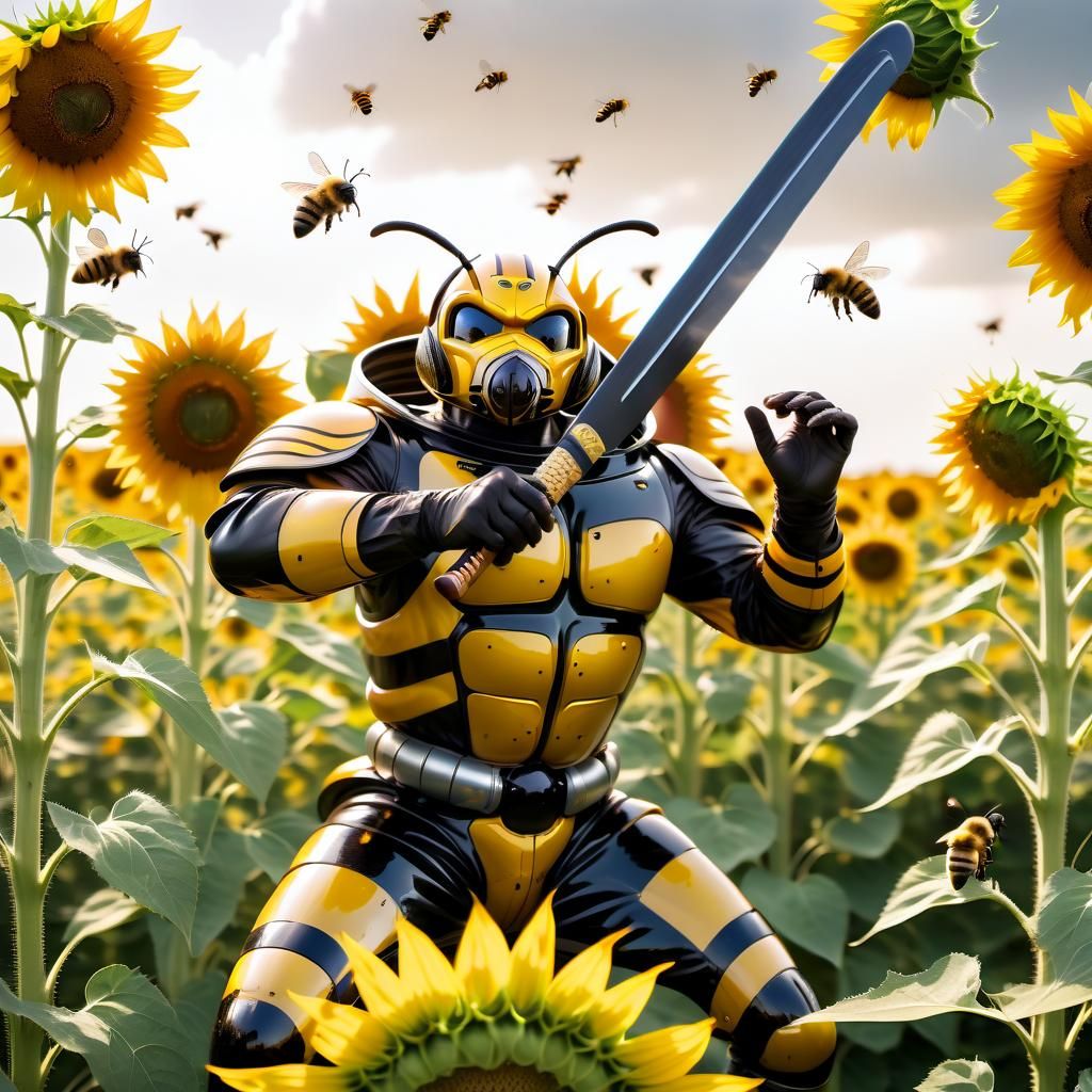 Bumble Bee Katana Dude in Sunflower Field