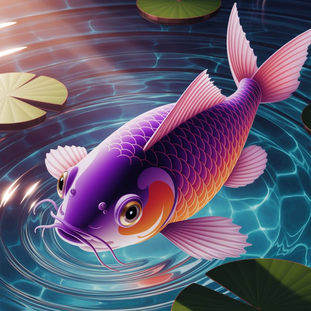 Vibrant Koi Fish in Whimsical Ukiyo-e Style