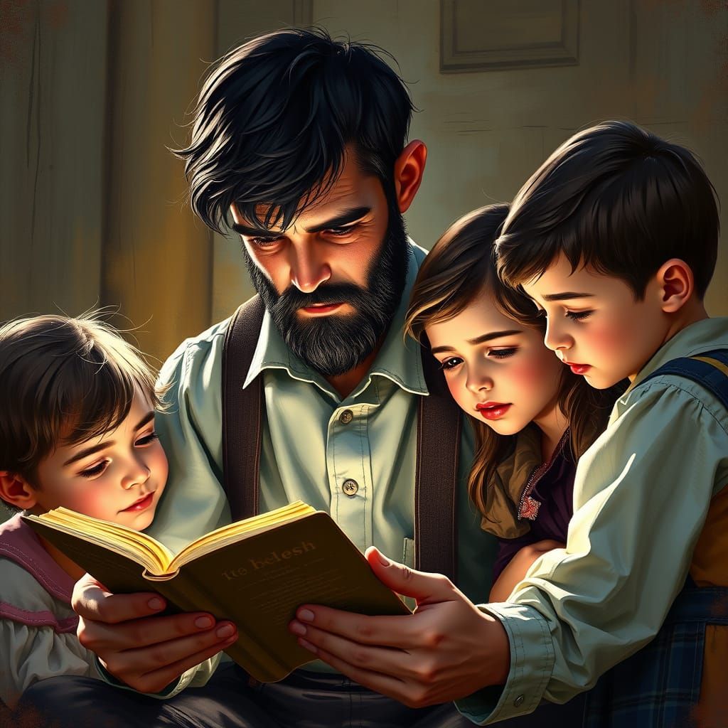 Intimate Family Moment in Hyperrealistic Splash Art